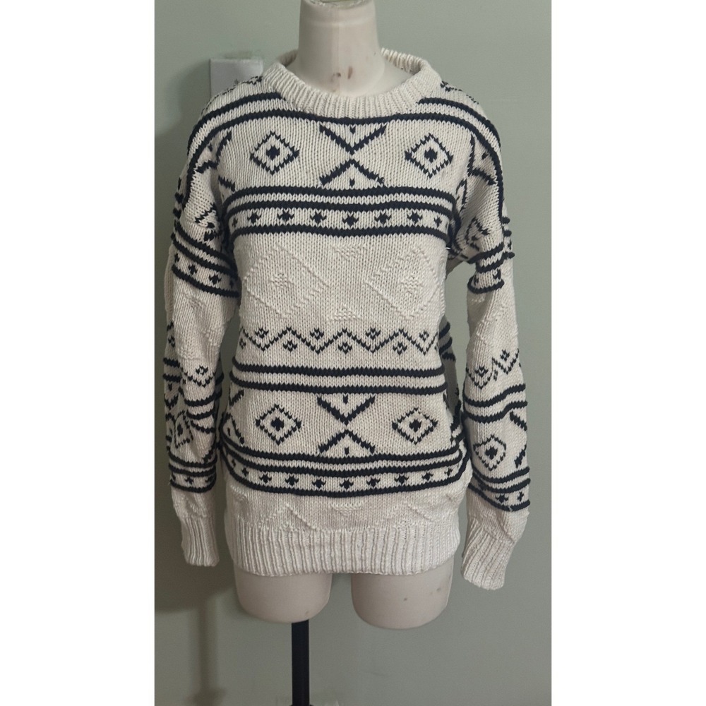 Savile Row Hand Knit Cotton Fair Isle Sweater Size S
